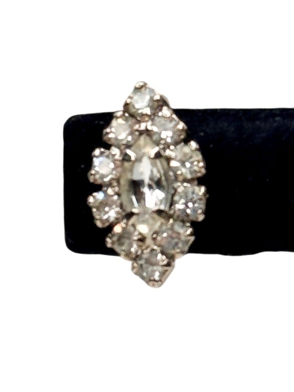 Marquise Cut Earrings Prong Set Rhinestones Clip On Silver Tone 3/4" Vintage - Picture 4 of 12